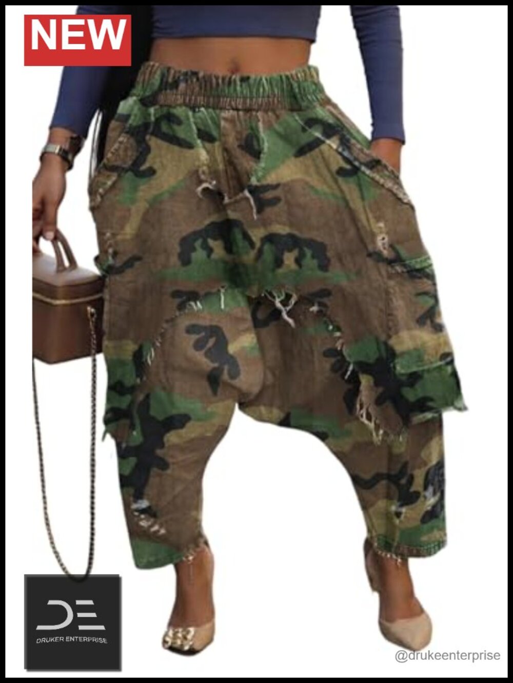 Women Harem Denim Pants Elastic High Waist Patchwork Wide Leg Jeans